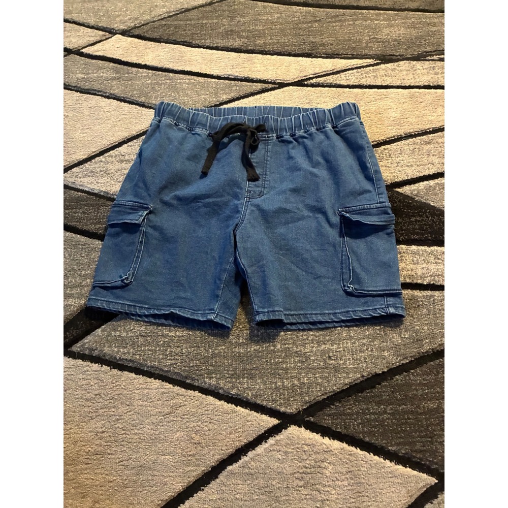 Shein Curve Denim Cargo Shorts Medium Wash Elastic Waist 0XL Plus Size
